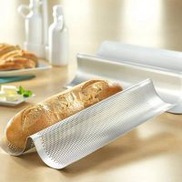 3 Pcs French Bread Baking Pan Non-Stick Perforated Rectangular Pan,2 Groove Wave French Bread Baking Tray