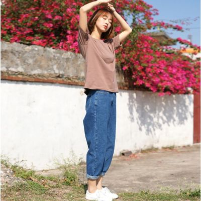 กางเกงยีนส์ขาบานสำหรับผู้หญิง,กางเกงยีนส์สีอ่อนขากว้างกางเกงเอวสูงฉบับภาษาเกาหลีฤดูใบไม้ร่วงและฤดูหนาวแฟชั่นของผู้หญิง