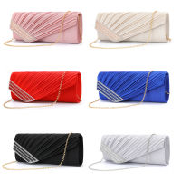 Solid Vintage Evening Bags Rectangle Purse Leather Pleat Clutch Bag Trendy Wedding Shoulder Bags Pink Elegant Party Pouch