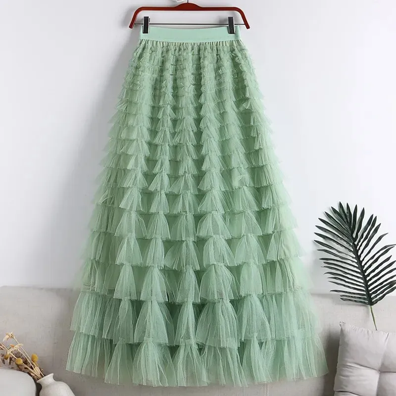 TIGENA 92Cm Tiered Maxi Tulle Skirt Women 2023 New Spring Summer Elegant  Layers High Waist Pleated Tutu Mesh Long Skirt Female