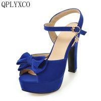 【QZY Department Store】QPLYXCO ใหม่ผู้หญิงที่สง่างามรองเท้าขนาดใหญ่31-47 PeepToe รองเท้าส้นสูง (12เซนติเมตร) รองเท้าแตะแพลตฟอร์มพรรครองเท้าแต่งงานผู้หญิงรองเท้า161-15