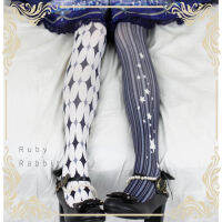 Printed stripe what lolita tights render Japanese harajuku square blue socks