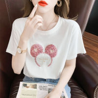 Womens T-shirts Korean Style Fashion Sequin Top Summer Casual Short Sleeve Tee Round Neck Tshirt