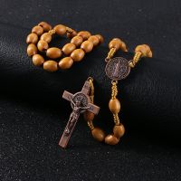 【CW】✹✣  KOMi Weave Benedict Medal Antique Rosary Necklace Catholic Religious Jewelry ожерелье