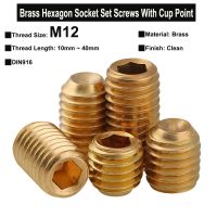 2Pcs M12x10mm 40mm Brass Hexagon Socket Set Screws With Cup Point Headless Screws Grub Screws DIN916