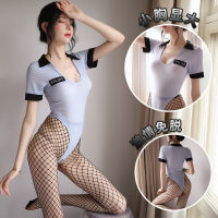 Sexy Lingerie Womens Sexy Transparent Uniform Seductive Ice Silk Beautiful Female Police Open-End Jumpsuit Delivery 1333