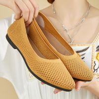 2023 Autumn Hollow Stretch Knit Ballet Flats Women Loafers Breathable Mesh Flat Shoes Ballerina Moccasins Pointed Toe Boat Shoes