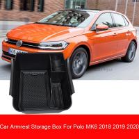 กล่องเก็บของที่เท้าแขนในรถสำหรับ VW Volkswagen Polo MK6 2018 2019 2020ศูนย์กลางที่ควบคุมที่เก็บของการจัดเก็บข้อมูลถาดจัดระเบียบยานยนต์