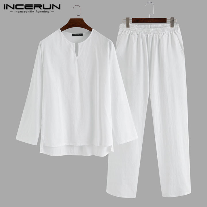 top-medussa-incerun-แขนยาวสำหรับผู้ชายผ้าฝ้าย100-ชุดนอนทรงหลวมชุดชุดนอน-pj-เซ็ตเสื้อผ้าใส่สบาย