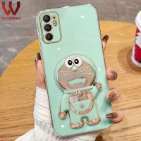 VWTEROKAI เคส3D ที่วางโทรศัพท์การ์ตูนโดราเอมอน,สำหรับ2F OPPO Reno 2Z Reno 3 Reno 4 Reno 5 Reno 6 6Z Reno 7 7Z 8Z 8T Reno 8 8 8 PRO Reno 4F 5F กล้องป้องกันชุบทองกรอบหลังซิลิโคนนิ่ม