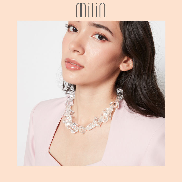 milin-multi-size-clear-crystals-ice-shape-necklace-สร้อยคอ-คริสตัลพลาสติกใส-รูปน้ำแข็ง-เหลี่ยมหลายขนาด-icy-mermaid-necklace