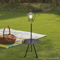 hyfvbu✷❖  Camping Table Small Round Retractable Legs with Lamp Pole Outdoor Folding Table for