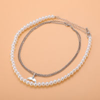 Fashion casual women pearl necklace double necklace Bridal wedding jewelry Female student beauty accessories Pendant necklace