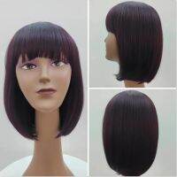 Burgundy Short Straight Bob Wigs With Bang 99J Red Blunt Synthetic Hair For Women Daily Cosplay Heat Resistant Fiber Wigs