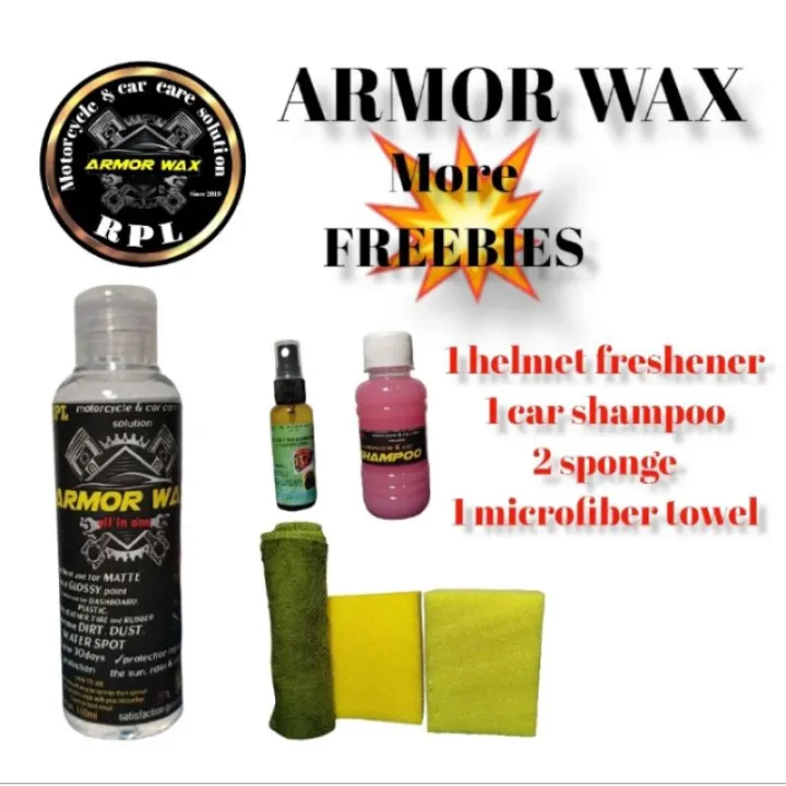 armor WAX for matte and glossy coat with helmet freshener, car shampoo ...