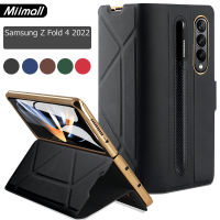 Miimall เข้ากันได้กับเคส Samsung Galaxy Z Fold 4พร้อมที่ใส่ปากกา S,หนัง PU พร้อมกระจกนิรภัยในตัวป้องกันหน้าจอ Flip Folio Anti-Scratch Shock-Proof ปรับป้องกัน Kickstand สำหรับ Galaxy Z พับ4 5G 2022