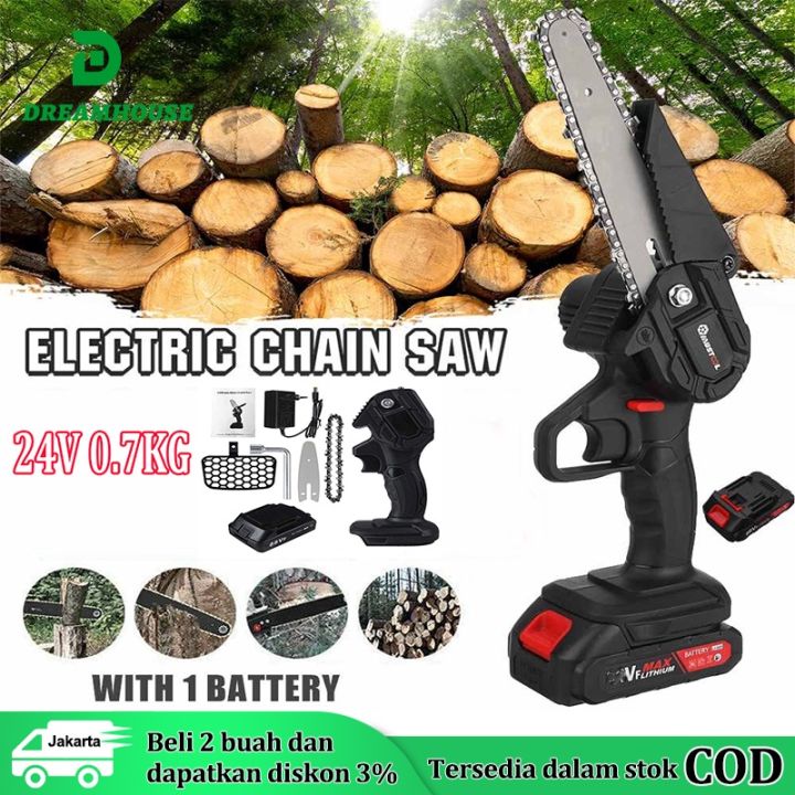 21v Gergaji Listrik Chainsaw Cordless 6 Inci Genggam Lithium Gergaji