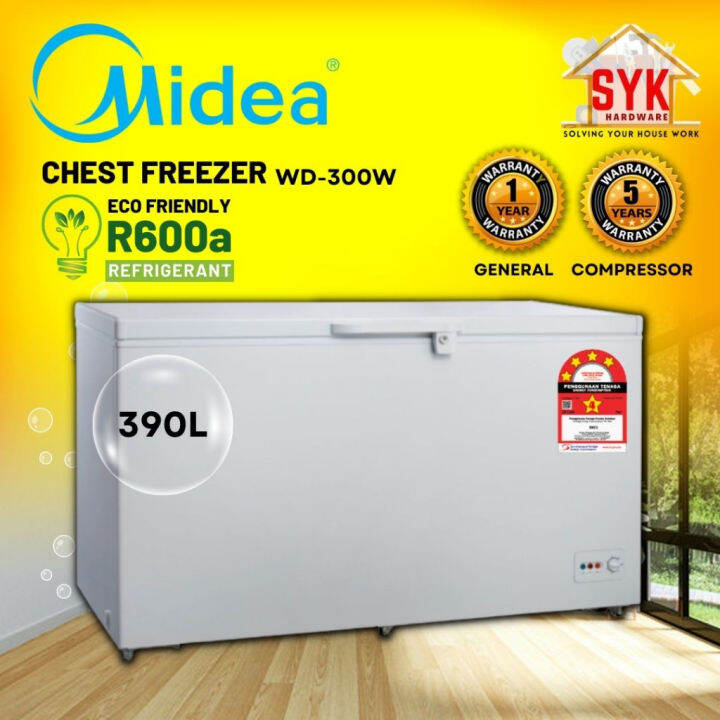 SYK Midea Chest Freezer WD300W 390L Deep Freezer Frezer Peti Sejuk