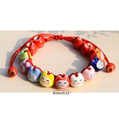AUTU Ceramic Fortune Cat Charm Beaded Red String celet Wish Jewelry