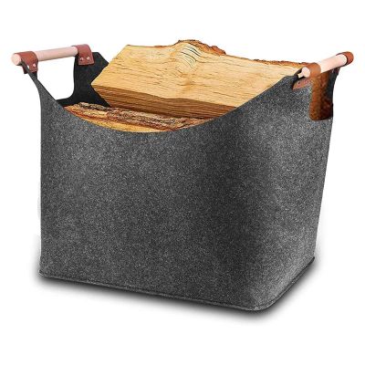 2X Felt Bag, Firewood Basket, Extra Thick Felt &amp; Reinforced Handles, Wooden Basket, Felt Bag, Foldable, Wood Basket