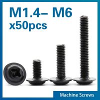 50pcs/lot PWM Black Pan Head Screws  with Washer M1.4 M2 M2.5 M3 M 3.5 M4 M5 M6 Fixed Motherboard Screws With Pad DIN967 Screw Nut Drivers