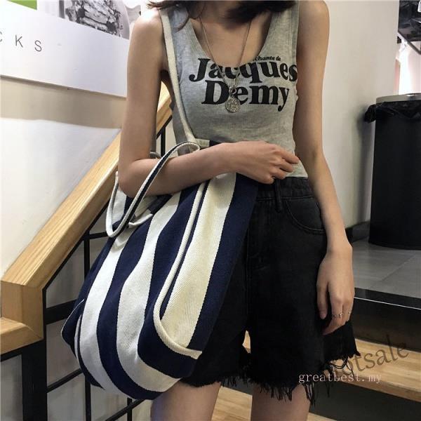 hot-sale-c16-korean-canvas-shoulder-bag-women-retro-striped-tote-bag-large-capacity-shoulder-shopping-bag