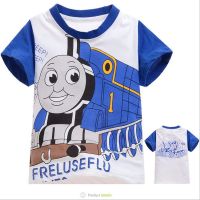 เสื้อยืด ลายการ์ตูน Thomas สีน้ำเงิน แฟชั่นฤดูร้อน สำหรับเด็กทารกผู้ชายและผู้หญิง