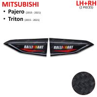 iBarod ครอบแก้ม ครอบแก้มข้างประตู "RALLIART" 2 ชิ้น สีเครฟล่าดำ  สำหรับ Mitsubishi Triton,Pajero ปี 2015-2021