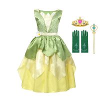 Girls Princess Tiana Dress up Costume Kids Cosplay Princess and The Frog Clothing Child Birthday Party Halloween Fancy Ball Gown