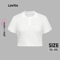 Lovito Plus Size Curve Casual Plain Polo Button Women Knit Top LPS06006 (White)