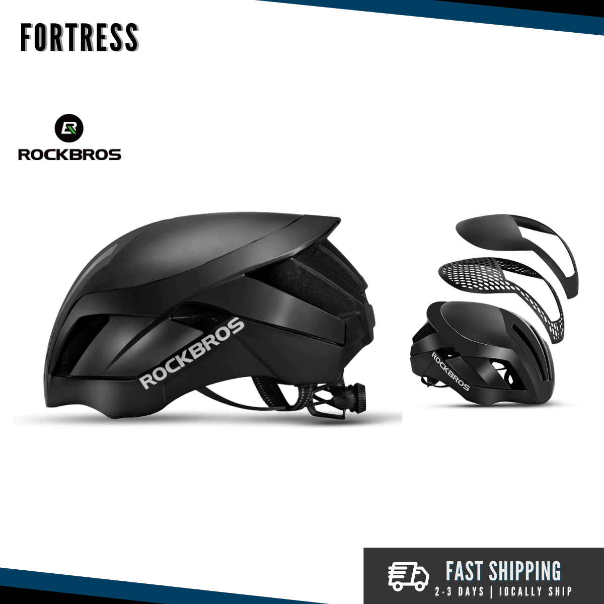RockBros MTB Road Bike Cycling 57cm-62cm EPS Integrally Helmet Black with Light 