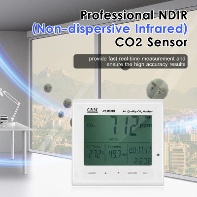keykits-CEM Rechargeable Carbon Dioxide Detector Lithium Batte-ry Operated Electric High Precision CO2 Concentration Monitor Desktop Indoor Air Quality Detector CO2 Tester Temperature &amp; Humidity Meter Monitor