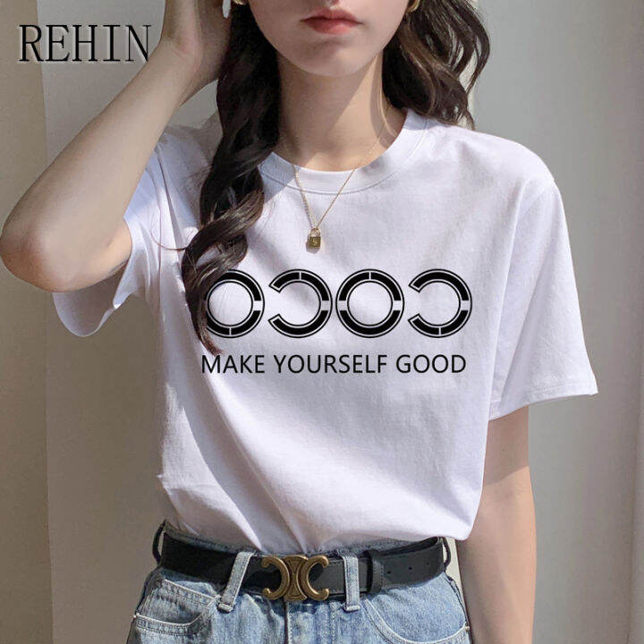 rehin-เสื้อยืดแขนสั้นสำหรับผู้หญิง-เสื้อแฟชั่นสไตล์เกาหลีแบบใหม่คอกลมพิมพ์ลายตัวอักษรเสื้อยืดทรงหลวมเรียบง่ายลำลองอเนกประสงค์สำหรับฤดูร้อน