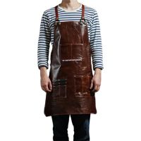 PU Mens High-grade Waterproof and Oil-proof Apron Roasting Barbecue Coffee Shop Chef Overalls Leather Apron Aprons