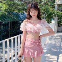 2pcs Korean Ins Swimsuit Seaside Fairy y Hot Spring Swimwear Les Bright Lotus Leaf Mesh Swim Swimming Pink Clothes