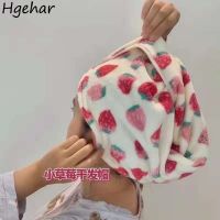 Cute Strawberry Print Hair Towels Microfiber Water Absorbent Coral Fleece Quick Drying Soft Hair Cap Students Dormitory Turban Towels