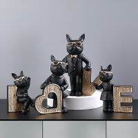 4 Pcs Animal Love French Bulldog Figurines Decoration Dog Sculpture Home Living Room Decor Bulldog Statue Table Decor