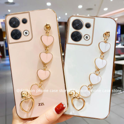 Phone Case เคส Infinix Smart 7 X6515 Tecno Spark GO 2023 สีสันสดใสหรูหราเคลือบลูกอมเคส Smart7 Infinix ซิลิโคนนิ่มพร้อมสร้อยข้อมือรูปหัวใจ