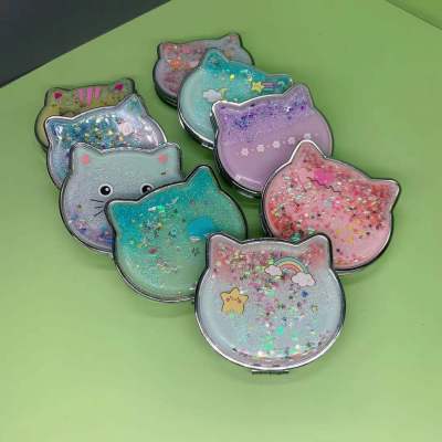 Cat Double-sided Makeup Mirror Portable Quicksand Sequins Cartoon Cute Girl Gift Hand Mirror Pocket Double-sided Makeup Mirror Mirrors