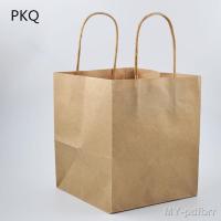 30pcs 150x150x170mm White/Natural Kraft Paper Square Bag Wide Bottom Takeout Packaging Pouch Food Packing Paper Bag with Handle