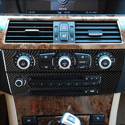 2PCS Carbon Fiber Car Central Console Air Conditioning CD Panel Decorative Cover Trim For BMW 5 Series E60 2008-10 Accessories