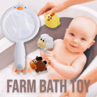 Farm bath toy set ชุดตาข่ายตักของเล่น + ของเล่นพ่นน้ำได้ 3 ตัว(TOY578)