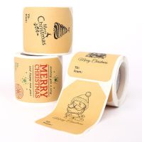 100 Pcs/roll 5x7.6cm Merry Christmas Gift Packaged Sticker Kraft Paper Handwritten Name Xmas Tree Envelope Seal Label Stickers Stickers Labels