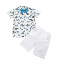 FOCUSNORM 2-7Y Summer Gentleman Infant Baby Boys Clothes Sets Flowers Print Short Sleeve Shirts Bow Tie Shorts