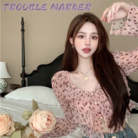 TroubleMaker เสื้อ เสื้อแขนยาว เสื้อผู้หญิง เสื้อแฟชั่นผญ ชุดทำงานผูหญิง เกาหลี ผ้าฝ้าย2023NEW WCS2390VPC 37Z230914