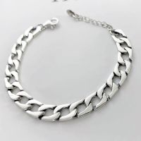 Original 925 Sterling Silver Glossy Tank Chain Cuban Chain Bracelet Womens Simple and Versatile Niche Hip-Hop Hand Decoration Girlfriend Gift