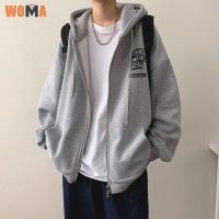 WOMA  เสื้อสเวตเตอร์มีฮู้ดทรงหลวมสำหรับผู้ชาย,เสื้อแจ็คเก็ตมีฮู้ดสำหรับคู่รักพิมพ์ลายบางแบบเรียบง่าย