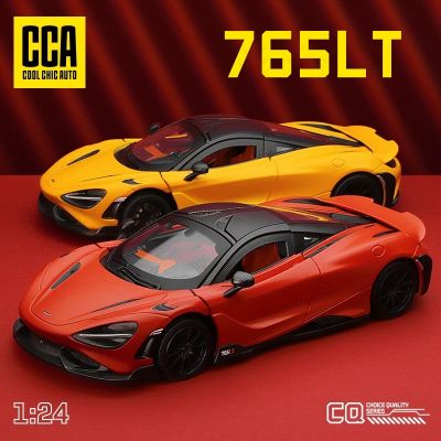 ไฟโมเดลรถโลหะผสมรุ่น Mclaren 765LT ขนาด1:24ของเล่นรถ Diecast เสียงประกอบสำหรับเด็กผู้ชายของขวัญวันเกิดคอลเลกชันรถ Kids Toys