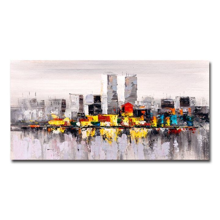 modern-city-building-poster-ภาพสีน้ำมันนามธรรมบนผ้าใบ-wall-art-สำหรับตกแต่งห้องนั่งเล่น