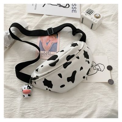 Women chest bag Korea INS Cow Canvas Small Messenger Bag Japanese Harajuku Style Wild Girl Cute Student Chest Bag Female Pockets 【MAY】